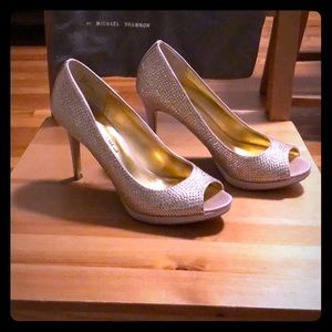 Peep toe champagne heels